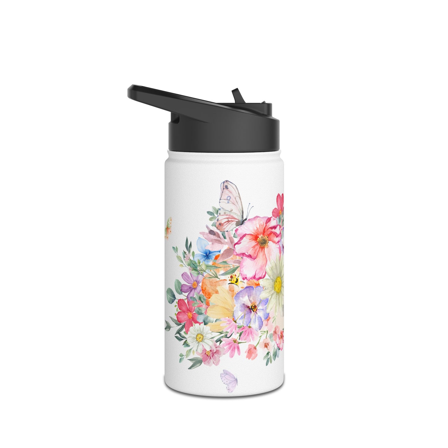 Floral Water Bottle, Stainless steel, Standard Lid, 12 oz.