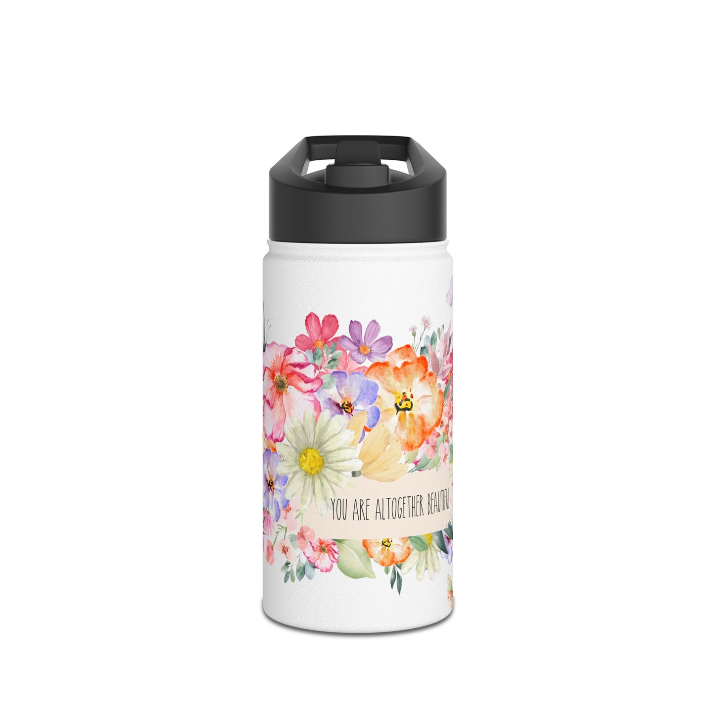 Floral Water Bottle, Stainless steel, Standard Lid, 12 oz.