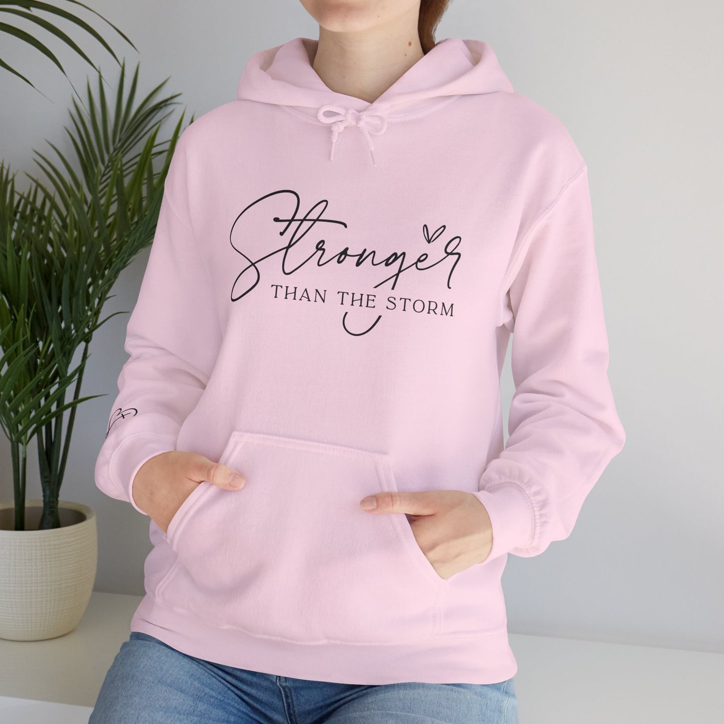 Christian Stronger than the Storm graphic Sweatshirt, unisex faith hooded top, inspirational bible verse hoodie, motivational religious apparel, trending winter,