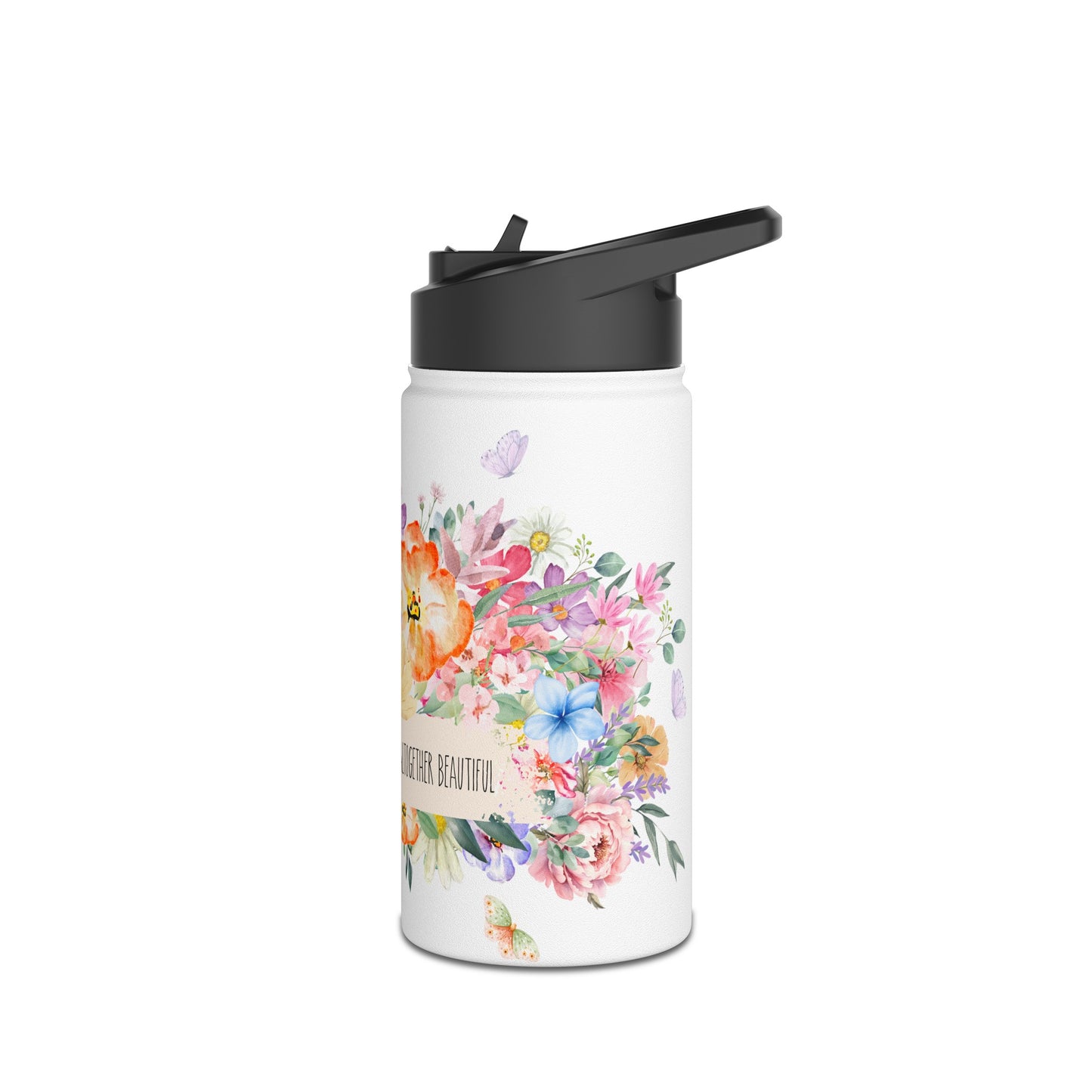 Floral Water Bottle, Stainless steel, Standard Lid, 12 oz.