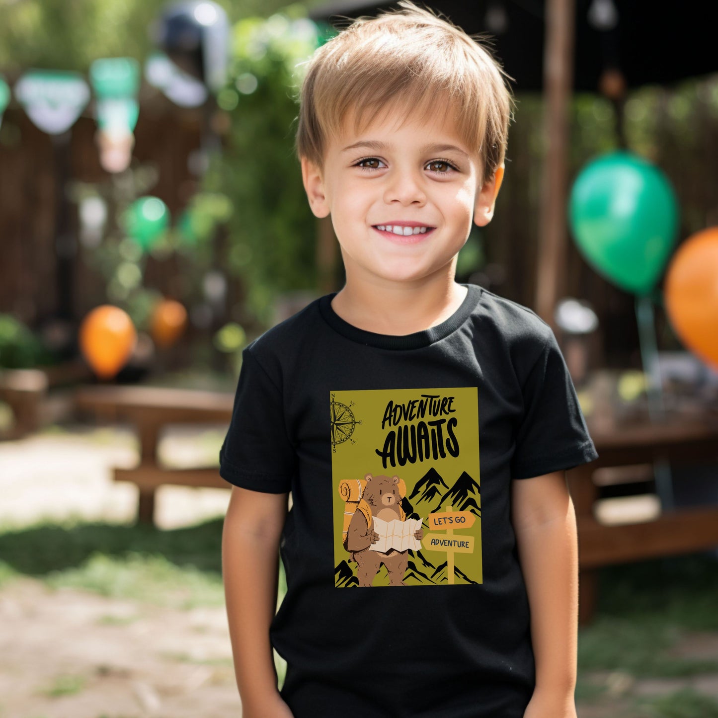 Adventure awaits Kids Heavy Cotton Tee, fun outdoors t-shirt, camping shirt for kids, kids gift