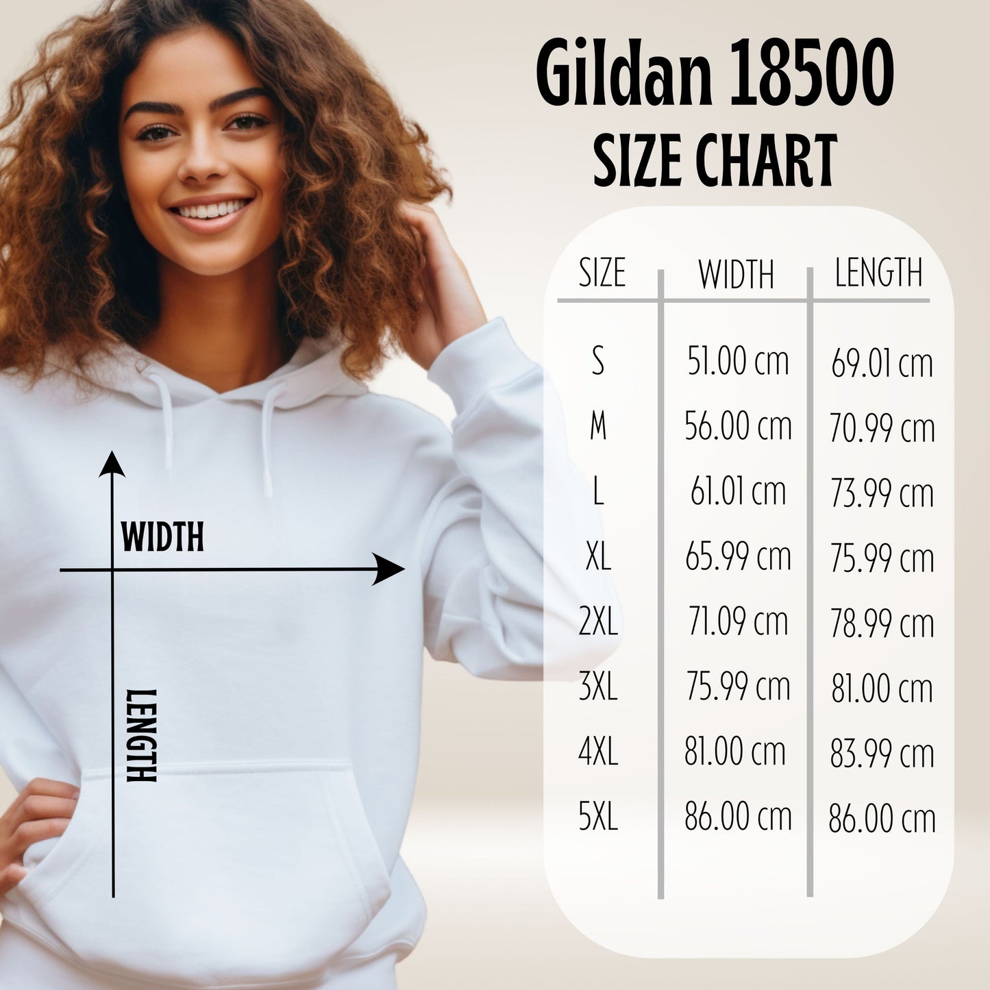 It is the chart for Gildan 18500 sizes.  Sizes range from small to 5XL.  IF you need help with finding the measurements of a size please reach out via our contact page