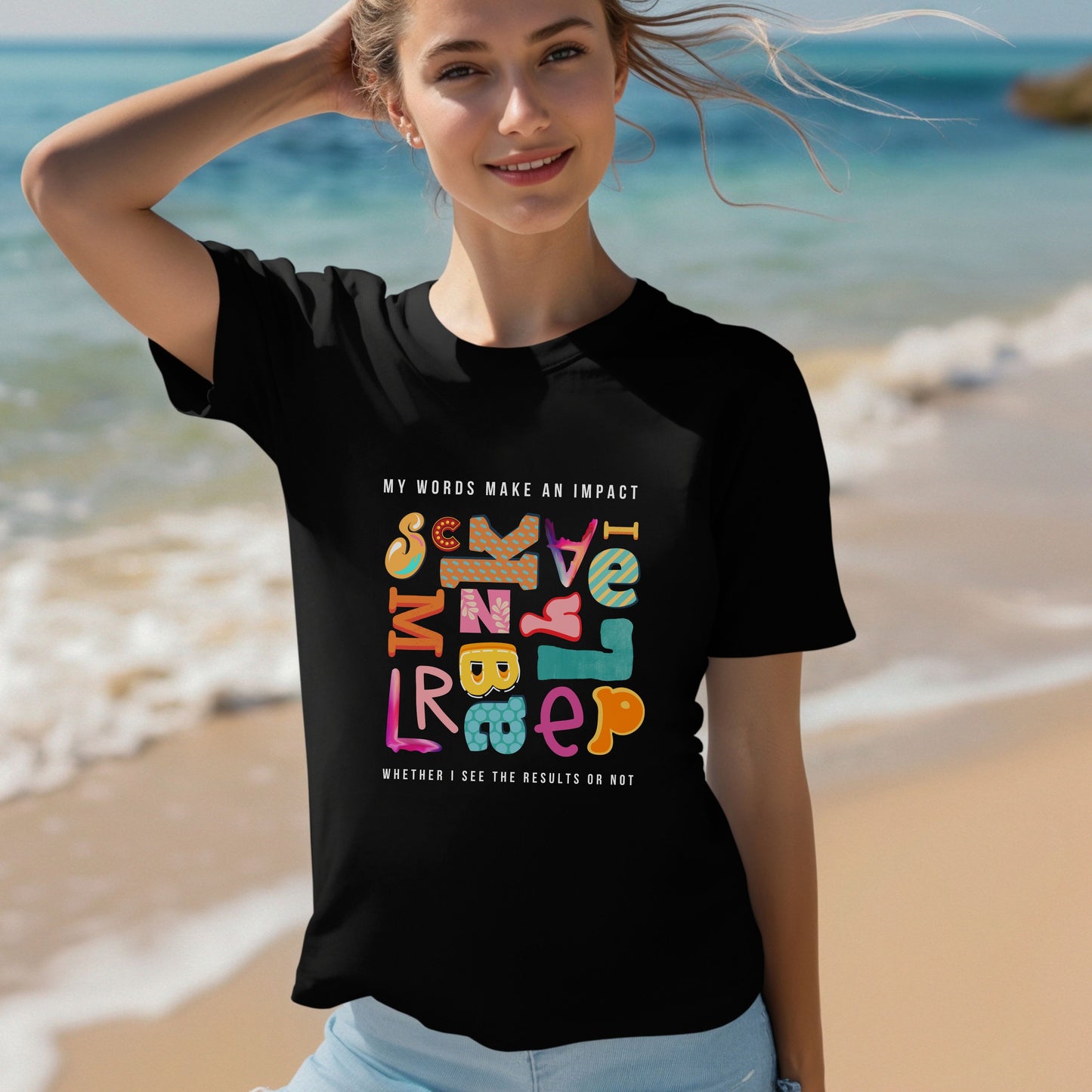 Words make an impact tee, mindfulness t-shirt, friendship top, inspirational tee, care and kindness apparel, antibullying top