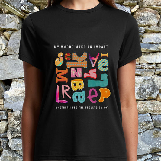 Words make an impact tee, mindfulness t-shirt, friendship top, inspirational tee, care and kindness apparel, antibullying top